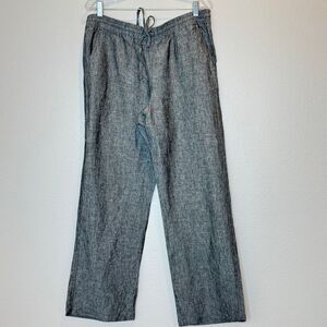 ALLEN ALLEN USA 100% Linen Pull On Pants LG Black Tweed Wide Leg‎ Pockets Luxury